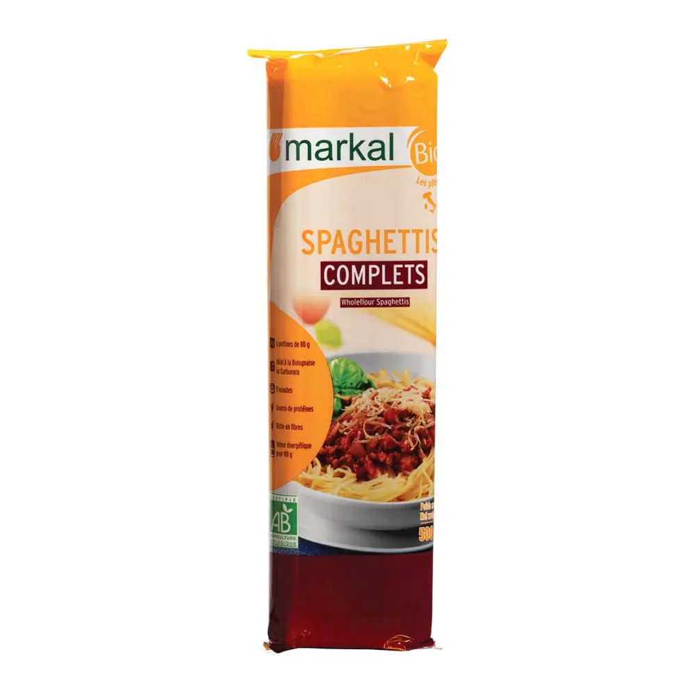 Mì Ý Lứt Hữu Cơ, Spaghettis Complets, Bio Wholeflour Spaghetti (500g) - MARKAL