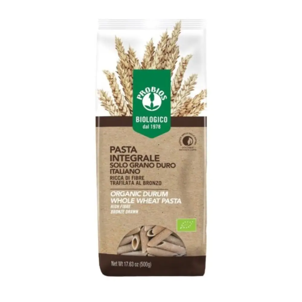 Nui Ống Nguyên Cám Hữu Cơ, Organic Durum Whole Wheat Pasta, Penne, 17.63 oz (500g) - PROBIOS