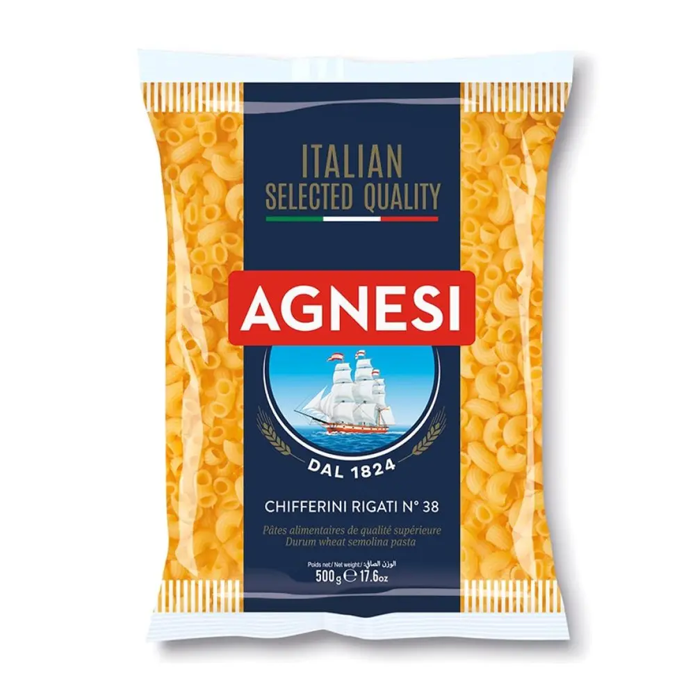 Nui Ống, Chifferini Rigati, No. 38, 17.6 oz (500g) - AGNESI