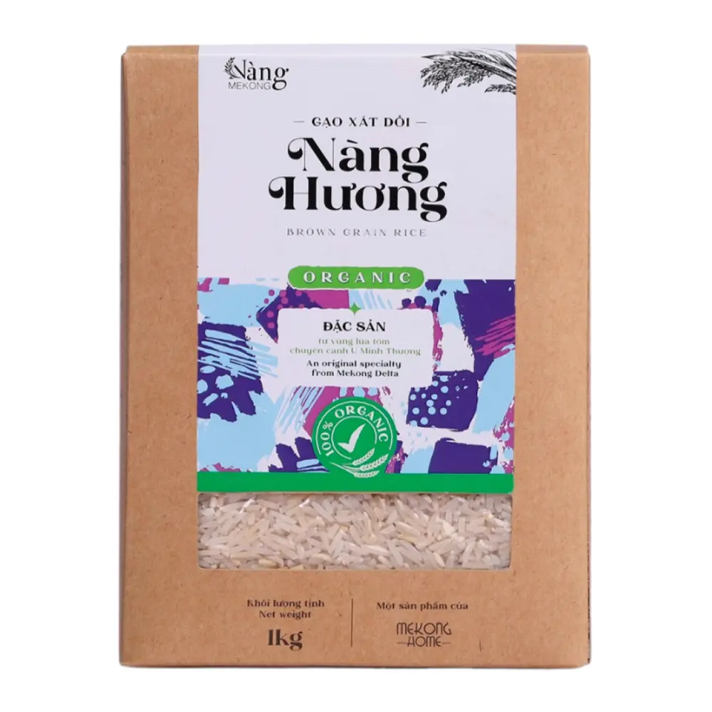 Gạo Nàng Hương Xát Dối Hữu Cơ, Organic Brown Grain Rice (1kg) - MEKONG HOME