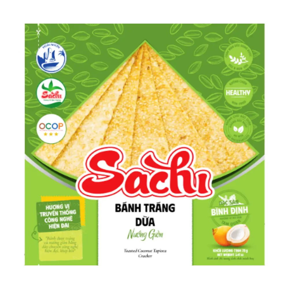 Bánh Tráng Dừa Nướng Giòn, Toasted Coconut Tapioca Cracker, 2.47 oz (70g) - SACHI