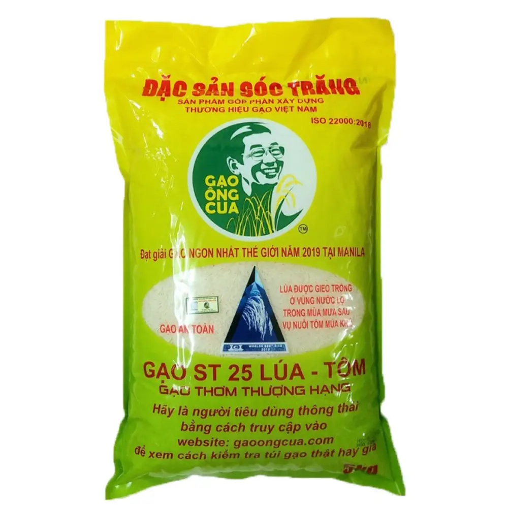 Gạo ST25 Lúa Tôm Cao Cấp Sóc Trăng Chính Hiệu Ông Cua, ST25 Premium Rice (5kg) - GAO ONG CUA
