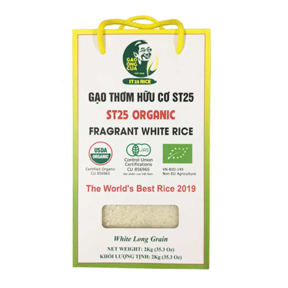 Gạo Trắng Hữu Cơ ST25 Chính Hiệu Ông Cua, Organic White Long Grain ST25 Rice (2kg) - GAO ONG CUA