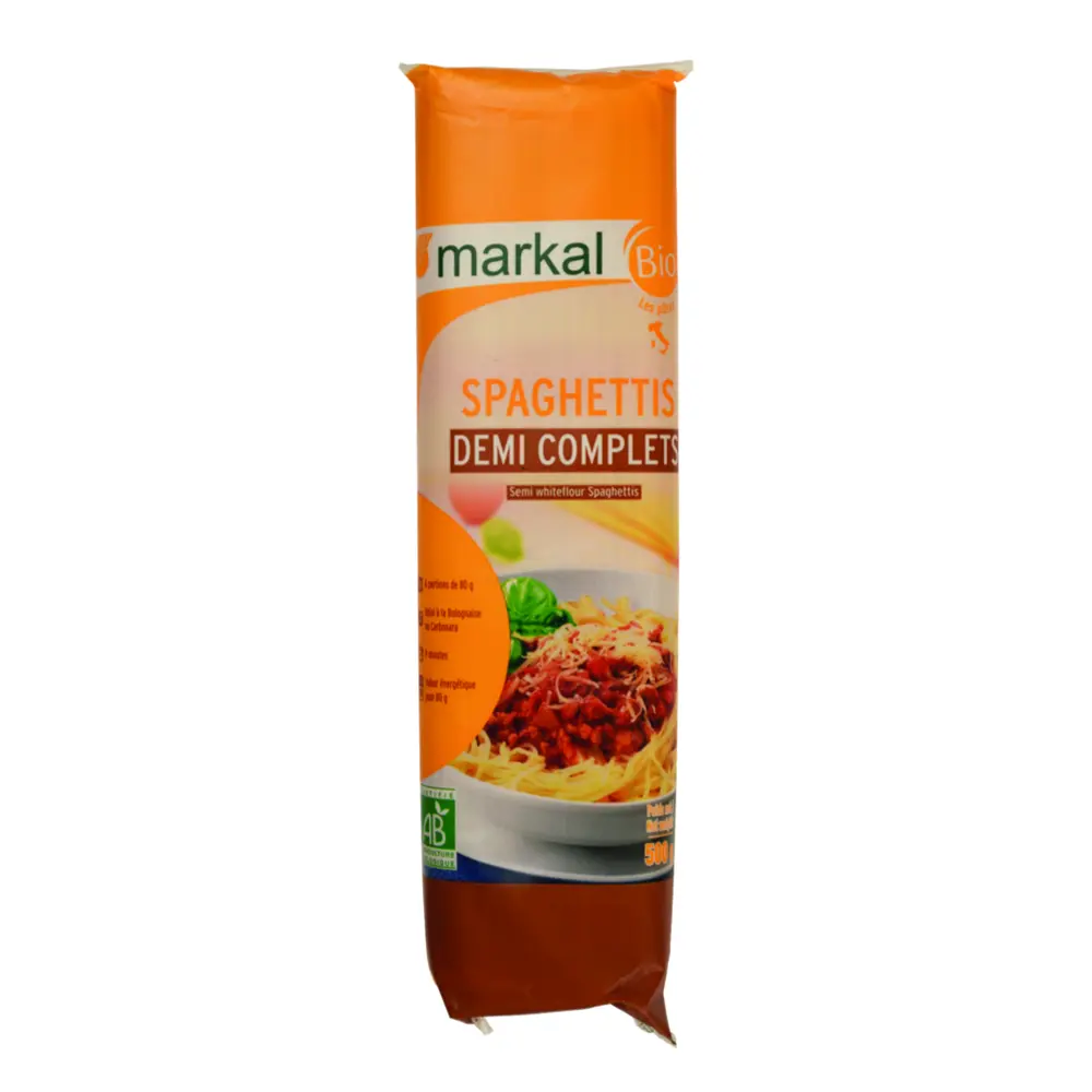 Mì Ý Bán Lứt Hữu Cơ, Spaghettis Demi Complets, Bio Semi Whiteflour Spaghettis (500g) - MARKAL