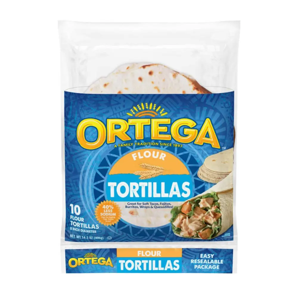 Vỏ Bánh Tortilla, Flour Tortillas, 40% Less Sodium, 10 Cái, 14.3 oz (405g) - ORTEGA