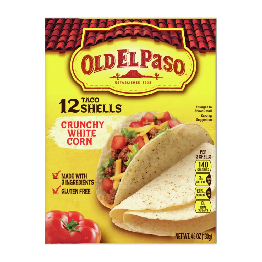 Vỏ Bánh Taco Bắp Trắng, 12 Taco Shells, Crunchy White Corn, 4.6 oz (130g) - OLD EL PASO