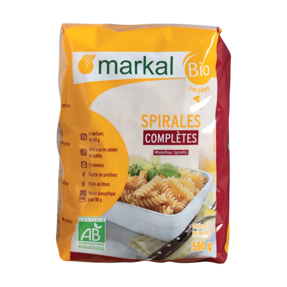 Nui Xoắn Lứt Hữu Cơ, Spirales Completes, Bio Wholeflour Spirellis (500g) - MARKAL