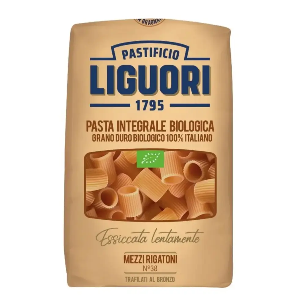 Nui Ống Tròn Nguyên Cám Hữu Cơ, Pasta Integrale Biologica, Mezzi Rigatoni No. 38 (500g) - PASTIFICIO LIGUORI