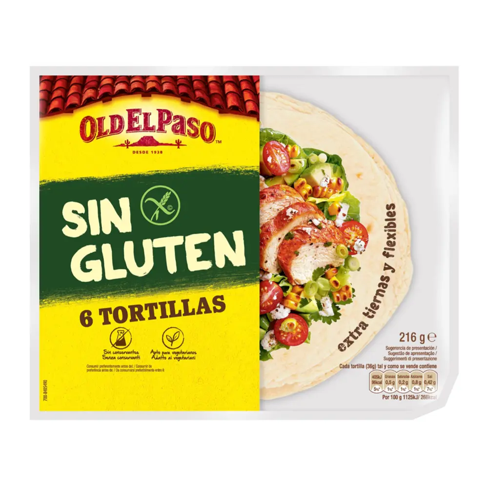 Vỏ Bánh Tortilla Gluten Free, 6 Tortillas Sin Gluten (216g) - OLD EL PASO
