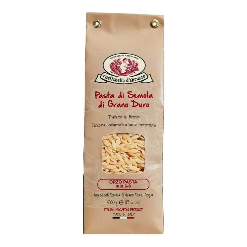 Nui Hạt Gạo, Durum Wheat Semolina Pasta, Orzo Pasta, 17.6 oz (500g) - RUSTICHELLA D'ABRUZZO