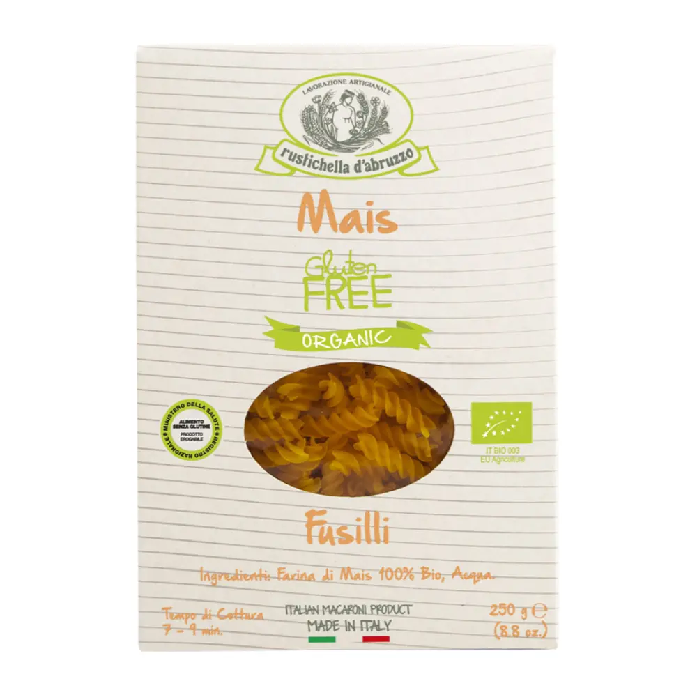 Nui Xoắn Hữu Cơ, Mais, Gluten Free Organic Fusilli, 8.8 oz (250g) - RUSTICHELLA D'ABRUZZO