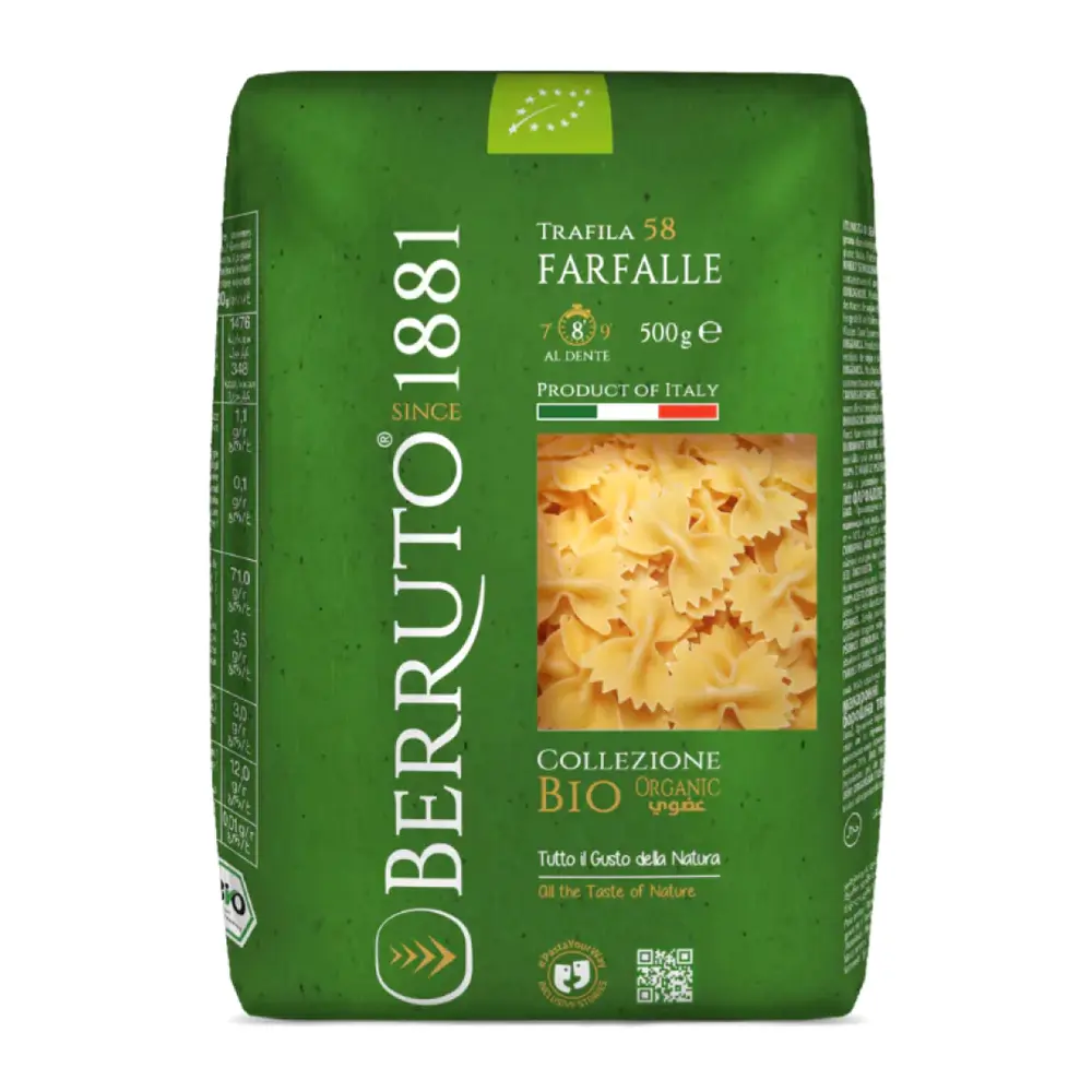 Nui Hình Nơ Hữu Cơ, Farfalle Trafila 58, Organic Italian Durum Wheat (500g) - PASTA BERRUTO