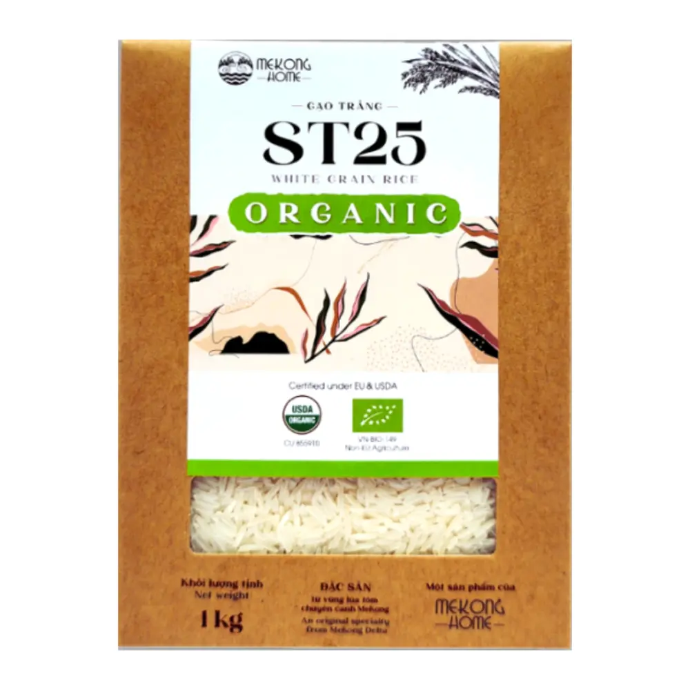 Gạo Trắng ST25 Hữu Cơ, Organic ST25 White Grain Rice (1kg) - MEKONG HOME