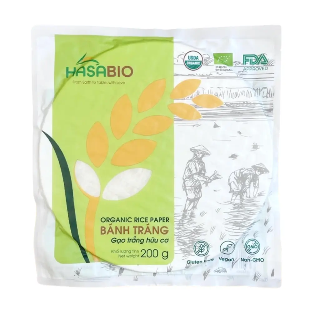 Bánh Tráng Gạo Trắng Hữu Cơ, Organic White Rice Paper, 22cm (200g) - HASABIO