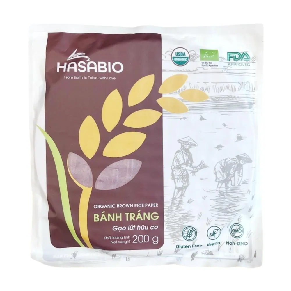 Bánh Tráng Gạo Lứt Hữu Cơ, Organic Brown Rice Paper, 22 cm (200g) - HASABIO
