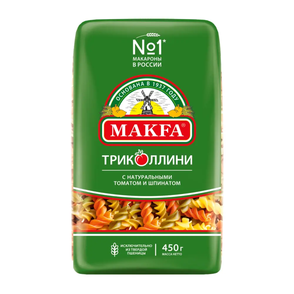 Nui Xoắn Rau Củ Ba Màu, Tricollini Spiral Pasta with Tomato & Spinach (450g) - MAKFA