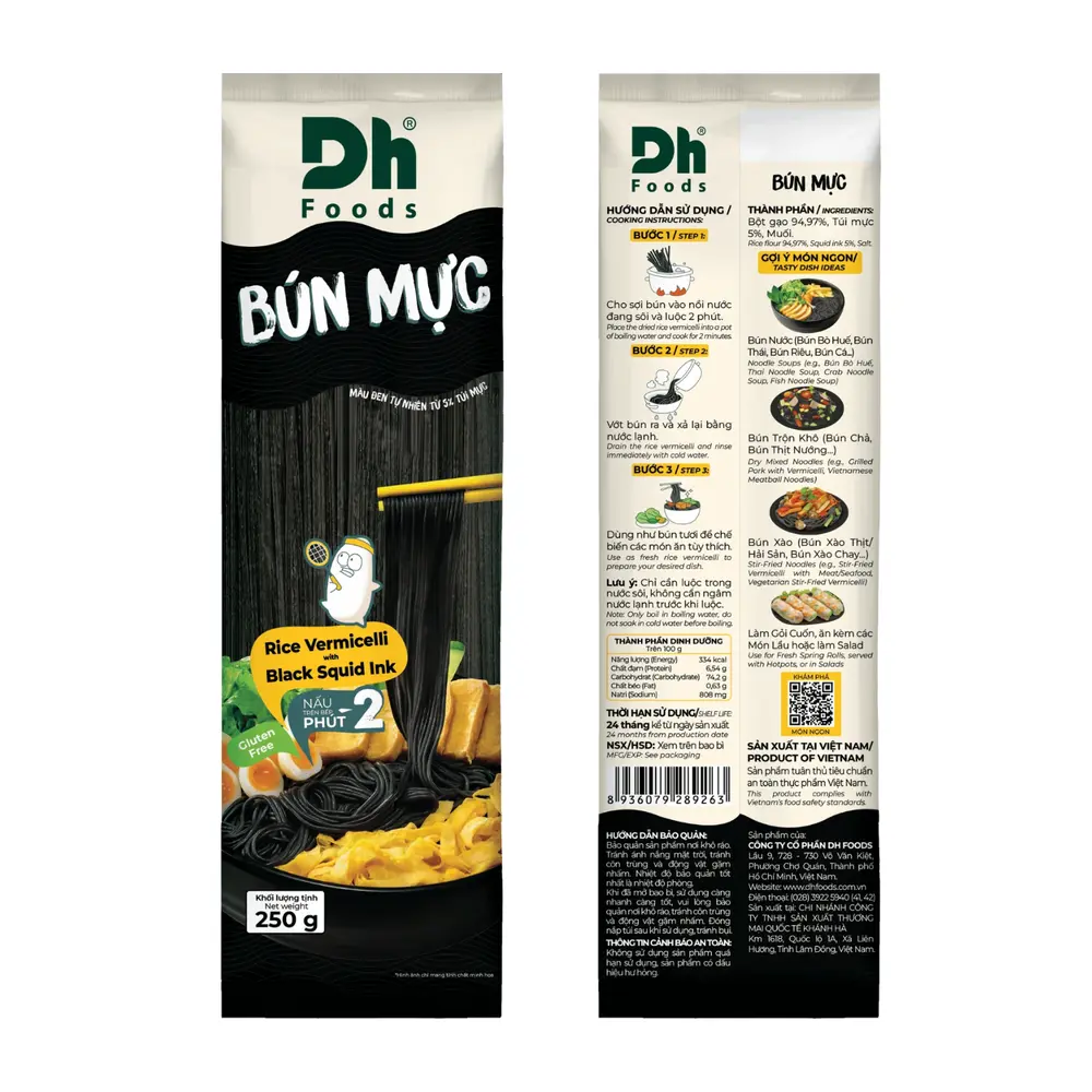 Bún Mực, Rice Vermicelli,  Black Squid Ink (250g) - DH FOODS