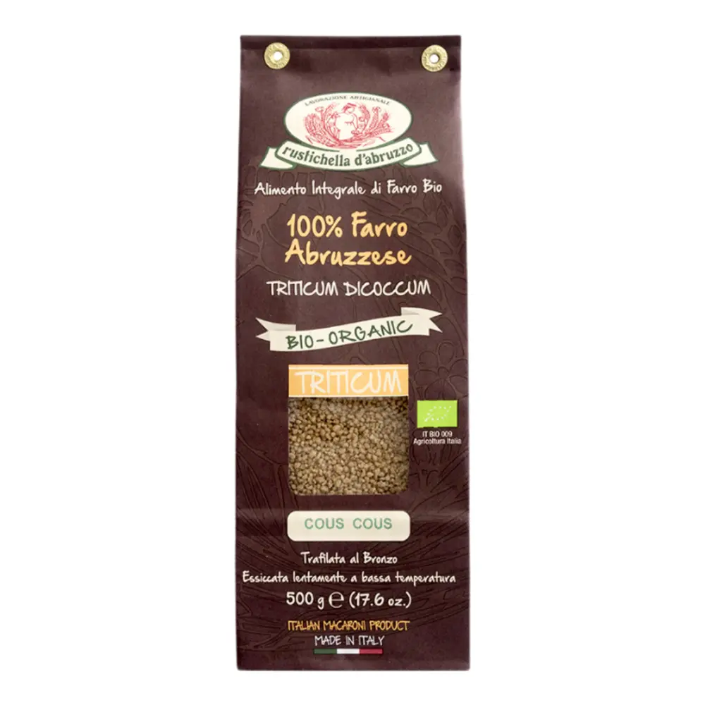 Hạt Couscous Hữu Cơ, 100% Farro Abruzzese Triticum Dicoccum, Organic Couscous, 17.6 oz (500g) - RUSTICHELLA D'ABRUZZO