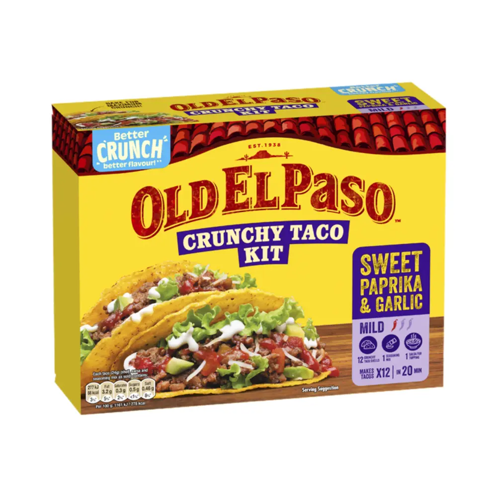 Bộ Sản Phẩm Làm Taco Vị Cay, Crunchy Taco Kit, Paprika & Chili, 12 Tacos (287g) - OLD EL PASO