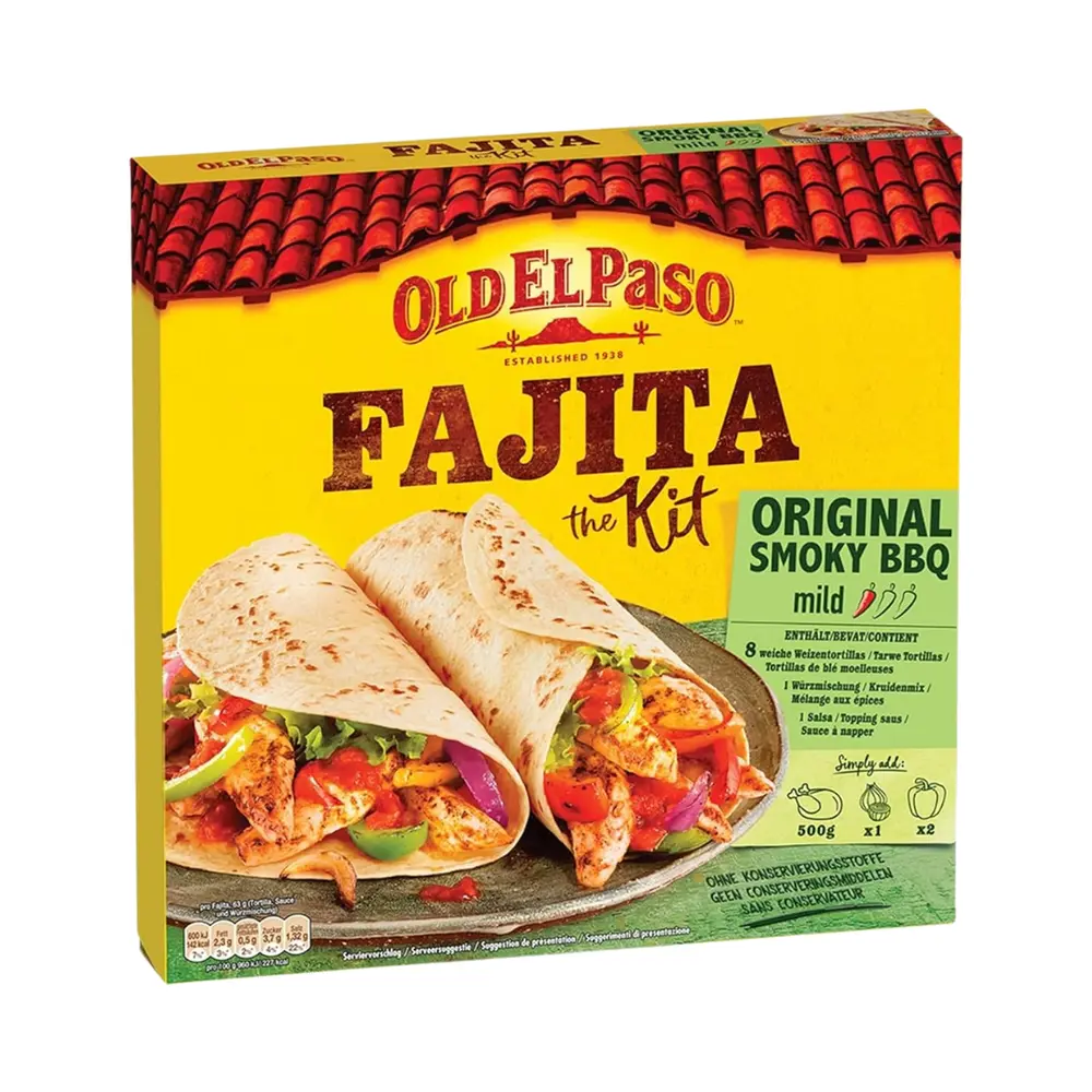 Bộ Sản Phẩm Làm Fajita Vị BBQ, Fajita the Kit, Original BBQ, 8 Tortillas (500g) - OLD EL PASO