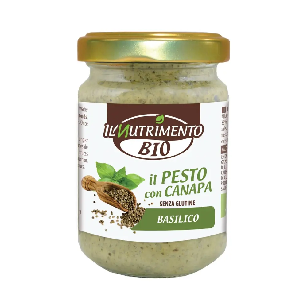 Sốt Húng Quế Gai Dầu Hữu Cơ, Pesto con Canapa e Basilico, Pesto with Hemp & Basil (130g) - IL NUTRIMENTO