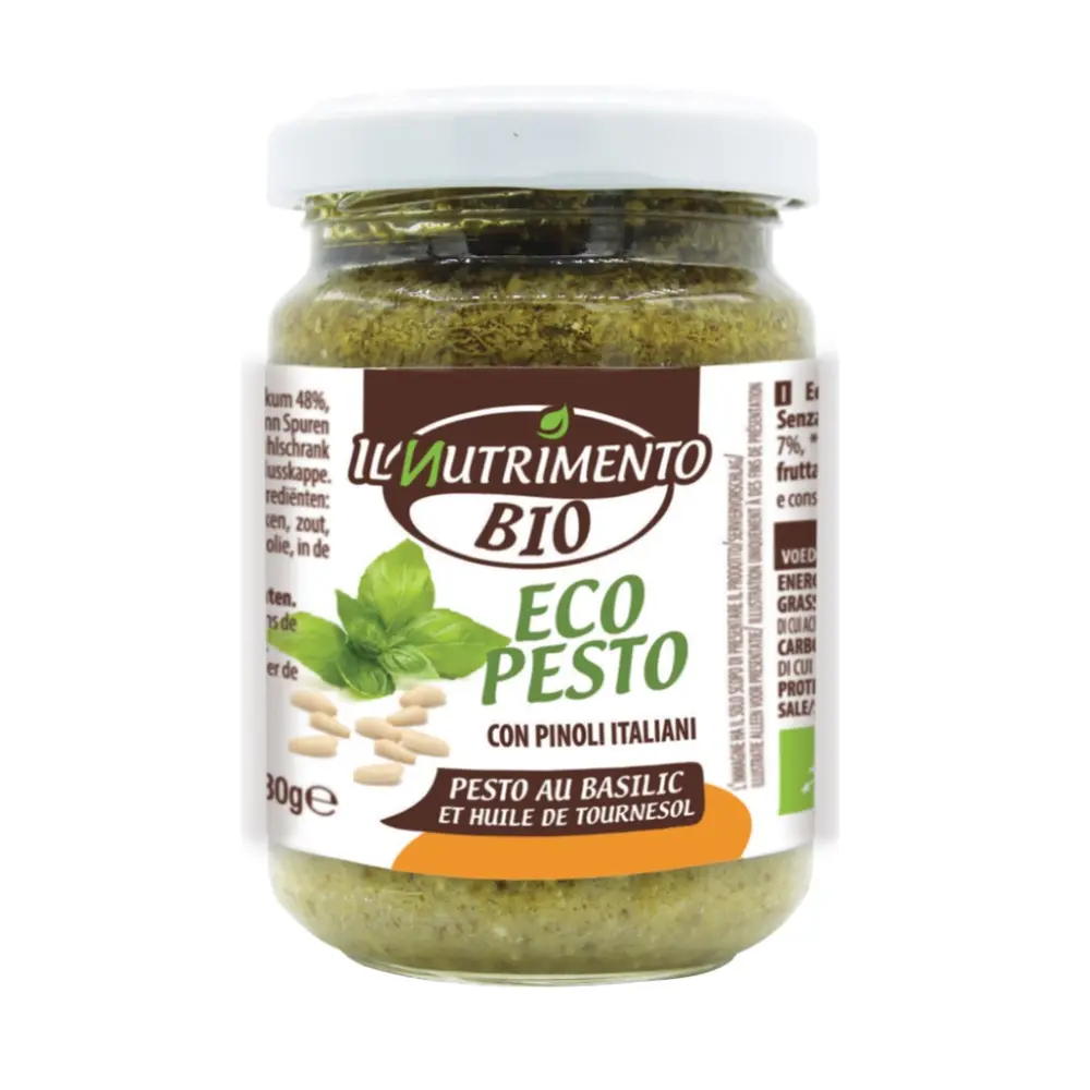 Sốt Húng Quế Thuần Chay Hữu Cơ, Vegan Eco Pesto, with Basil & Sunflower Oil (130g) - IL NUTRIMENTO
