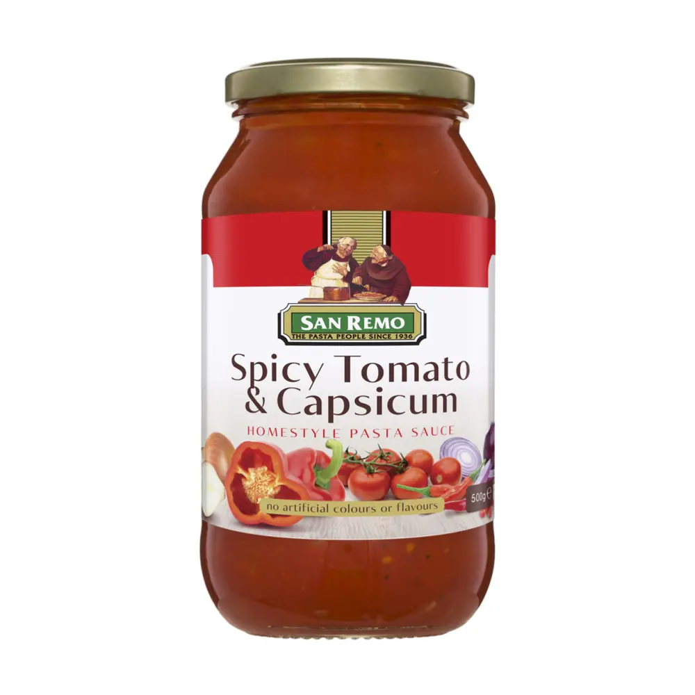 Sốt Mì Ý Cà Chua & Ớt Chuông, Homestyle Pasta Sauce, Spicy Tomato & Capsicum (500g) - SAN REMO