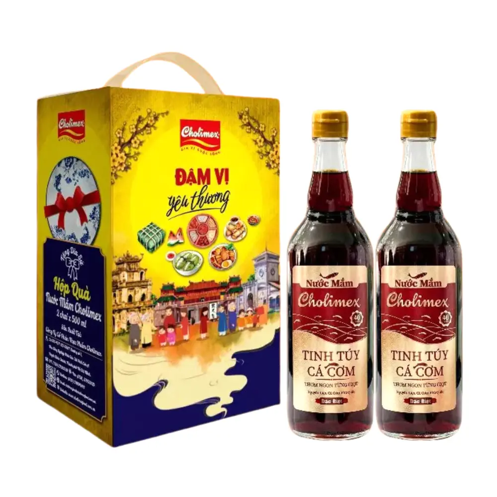 Set Quà Nước Mắm Tinh Túy Cá Cơm Phiên Bản Tết, Fish Sauce Gift Set, New Year Edition, 2 Chai (1.5 L) - CHOLIMEX FOODS