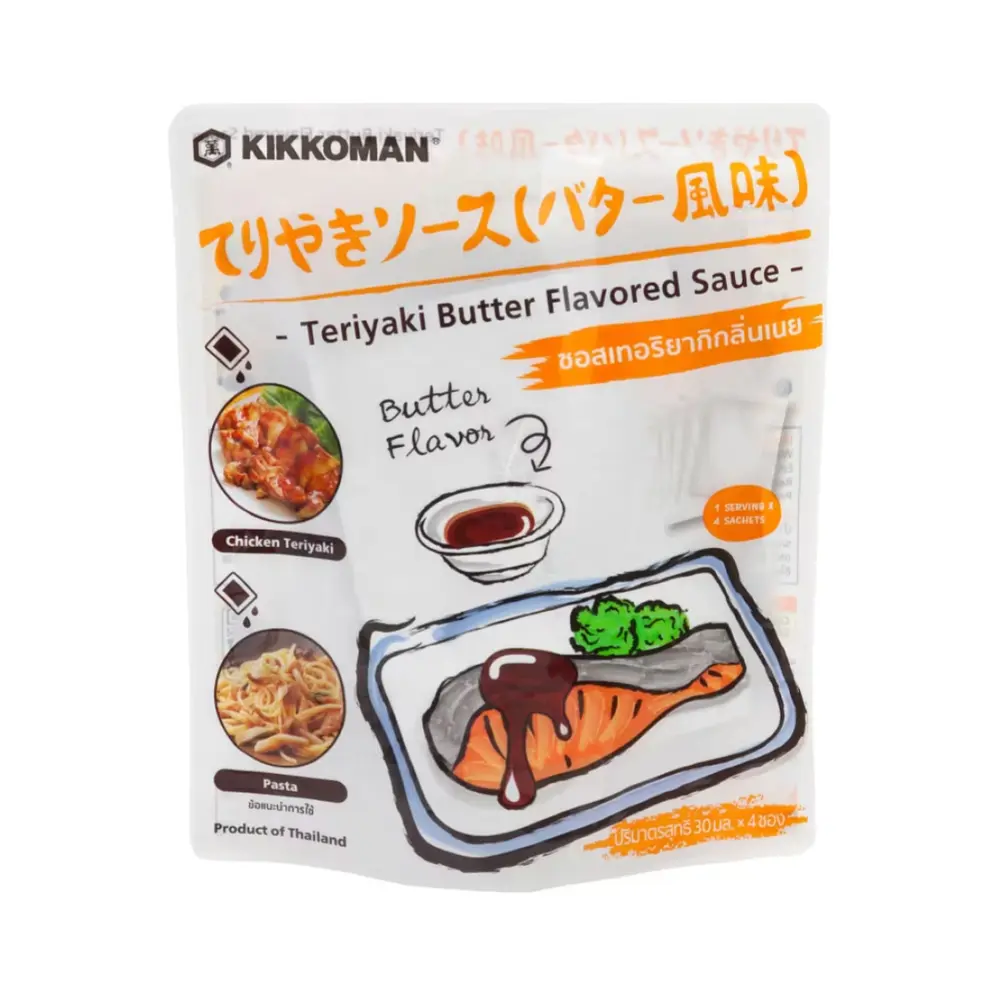 Sốt Tẩm Ướp Teriyaki Vị Bơ, Teriyaki Butter Flavored Sauce, 4 Gói (120ml) - KIKKOMAN