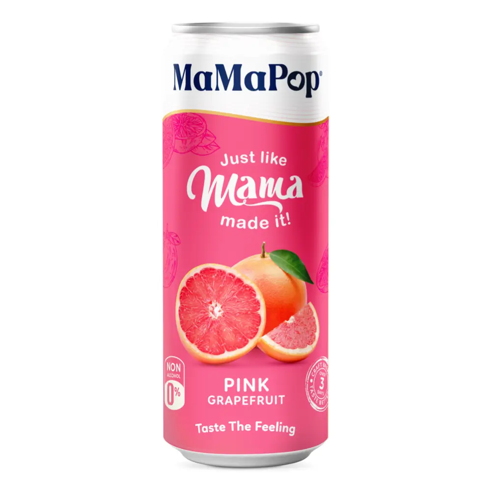 Nước Trái Cây Có Ga Vị Bưởi Hồng, Sparkling Drink, Pink Grapefruit (330ml) - MAMAPOP