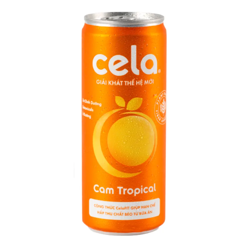 Nước Giải Khát Thế Hệ Mới Vị Cam Tropical, CelaFIT Soda, Tropical Orange (320ml) - CELA
