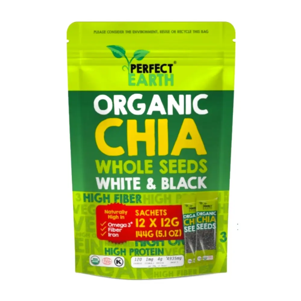 Hạt Chia Hữu Cơ, Organic Chia Whole Seeds White & Black, 12 Gói, 5.1 oz (144g) - PERFECT EARTH