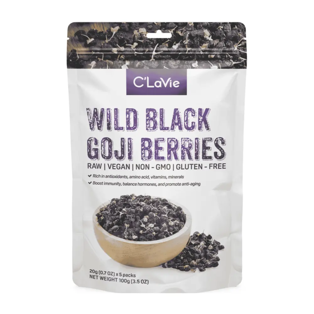 Hắc Kỷ Tử Hoang Dã, Wild Black Goji Berries, 5 Gói, 3.5 oz (100g) - C'LAVIE