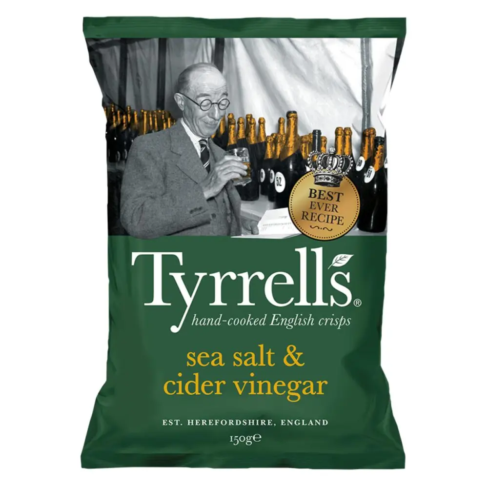 Khoai Tây Chiên Vị Muối & Giấm, Hand-Cooked Crisps, Sea Salt & Cider Vinegar (150g) - TYRRELLS