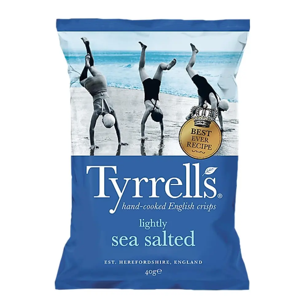 Khoai Tây Chiên Vị Muối Biển, Hand-Cooked Crisps, Lightly Sea Salted (40g) - TYRRELLS