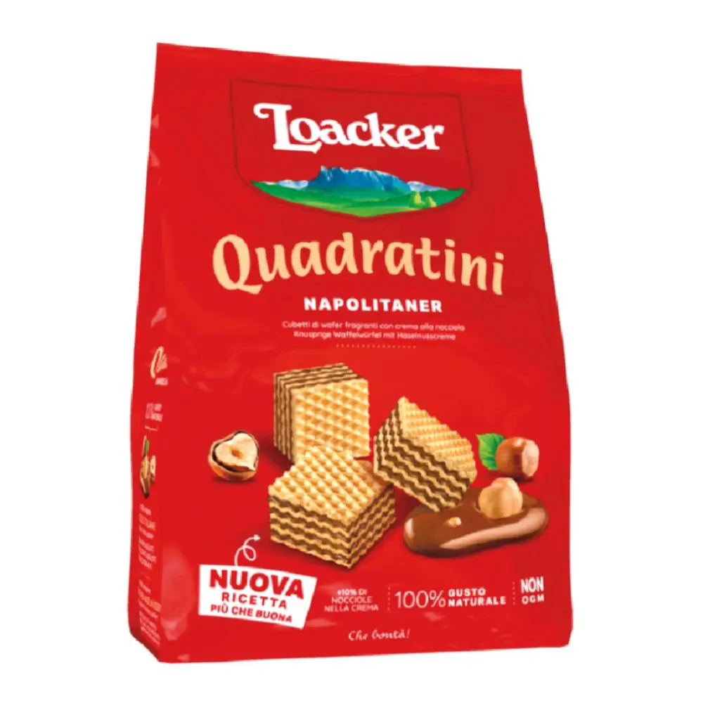 Bánh Xốp Hạt Phỉ, Quadratini, Napolitaner, Crispy Wafer Cubes with Hazelnut Cream Filling, 8.82 oz (250g) - LOACKER