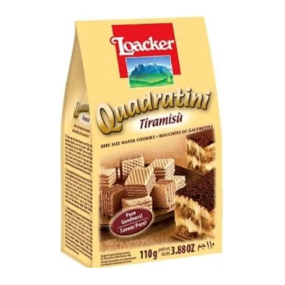 Bánh Xốp Tiramisu, Quadratini, Tiramisu, Crispy Wafer Cubes with Tiramisu Flavored Cream Filling, 3.88 oz (110g) - LOACKER