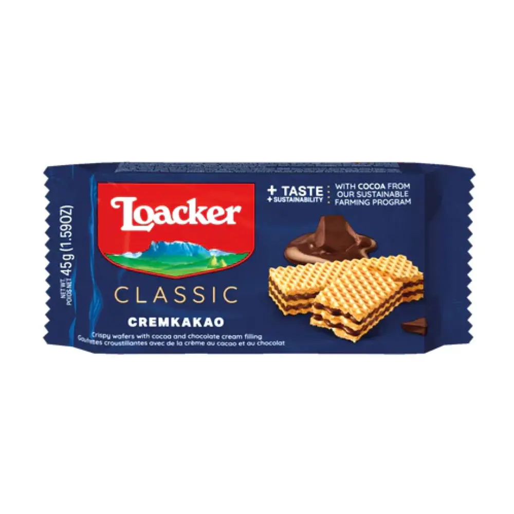 Bánh Xốp Socola, Cremkakao, Crispy Wafers with Cocoa & Chocolate Cream Filling, 1.59 oz (45g) - LOACKER