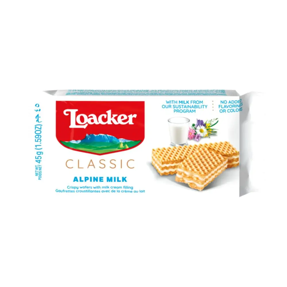 Bánh Xốp Sữa, Classic, Alpine Milk, Crispy Wafers with Milk Cream, 1.59 oz (45g) - LOACKER
