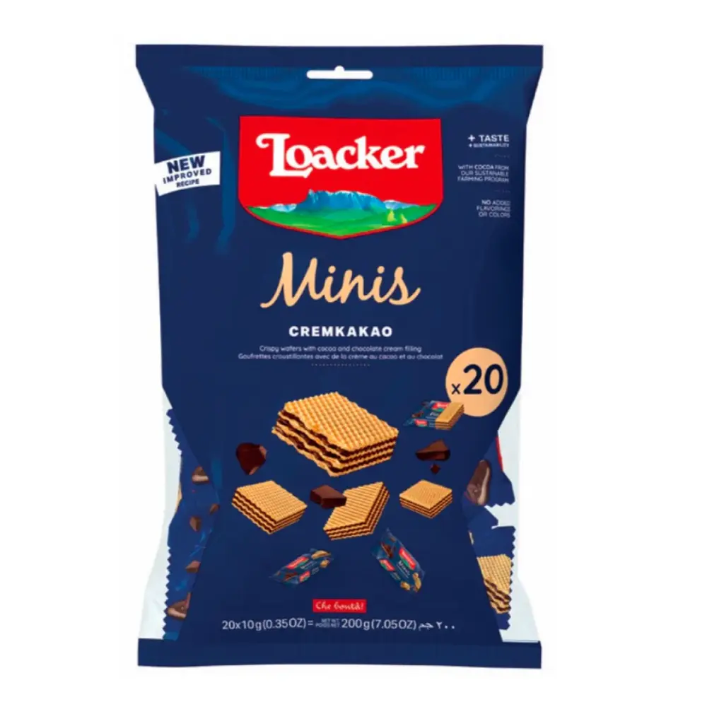 Bánh Xốp Socola, Minis, Cremkakao, Crispy Wafers with Cocoa & Chocolate Cream Filling, 20 Cái (200g) - LOACKER