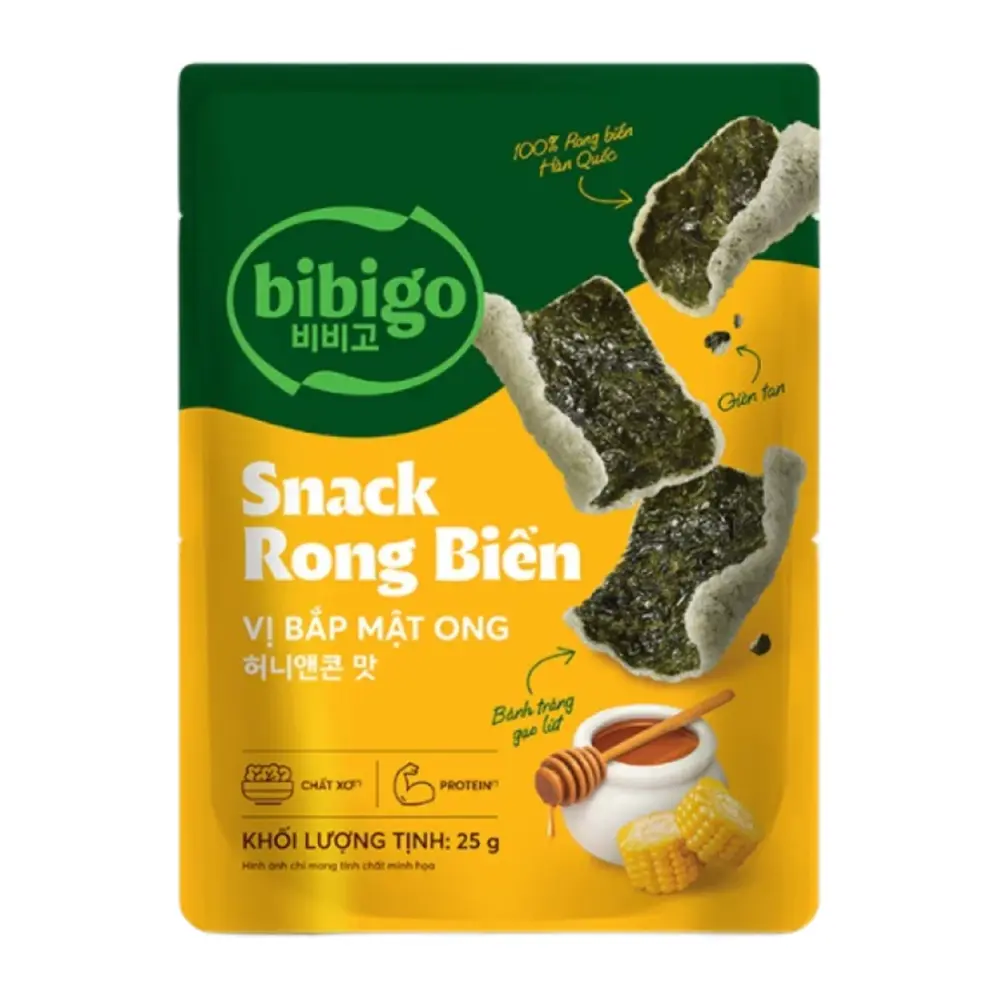 Snack Rong Biển Vị Bắp & Mật Ong, Seaweed Crisps, Honey & Corn (25g) - BIBIGO