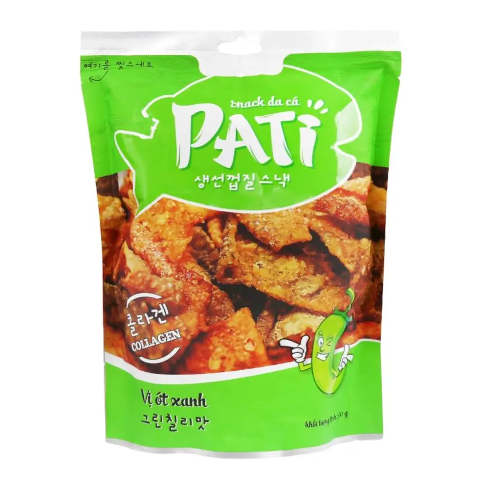 Snack Da Cá Vị Ớt Xanh, Fish Skin Snack, Green Chili (50g) - PATI