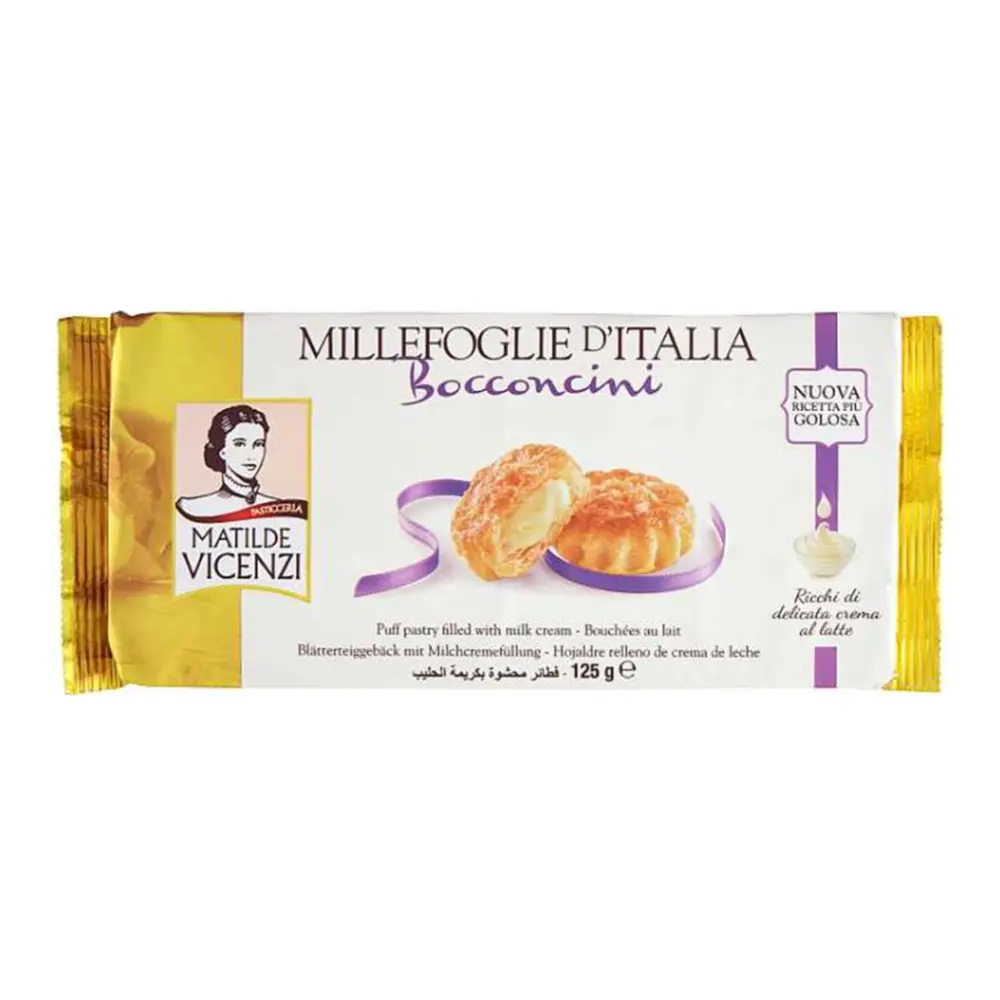 Bánh Puff Pastry Nhân Kem Sữa, Millefoglie D`Italia Bocconcini, Puff Pastry Filled with Milk Cream, 4.41 oz (125g) - MATILDE VICENZI