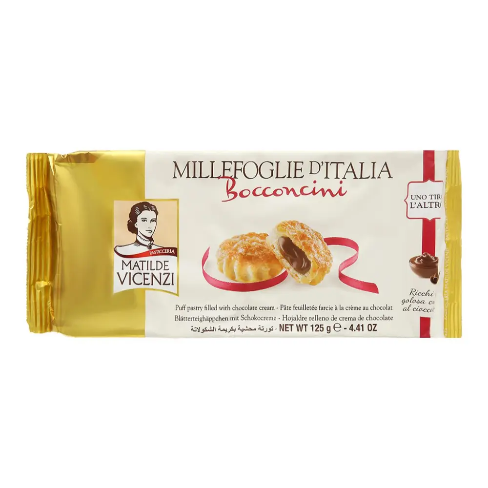 Bánh Puff Pastry Nhân Kem Socola, Millefoglie D`Italia Bocconcini, Puff Pastry Filled with Chocolate Cream, 4.41 oz (125g) - MATILDE VICENZI