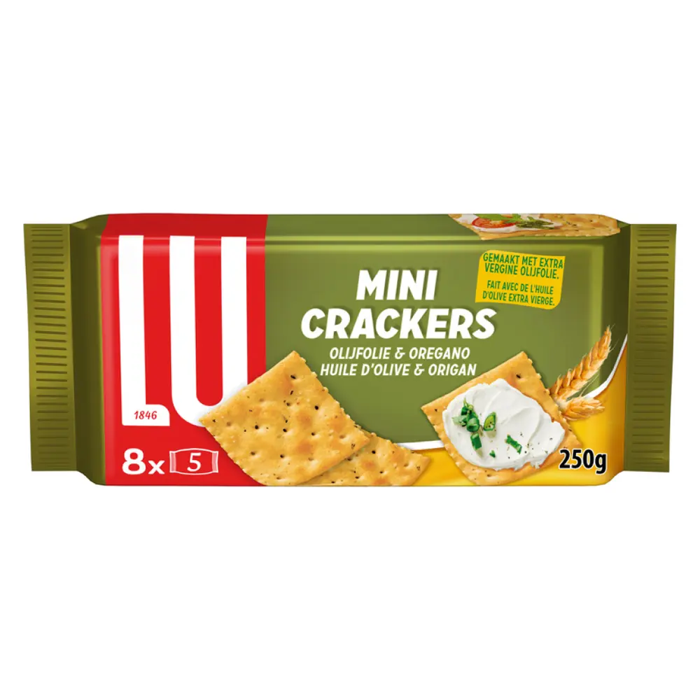 Bánh Quy Giòn, Mini Crackers, Huile D`Olive & Origan, 8 Gói (250g) - LU
