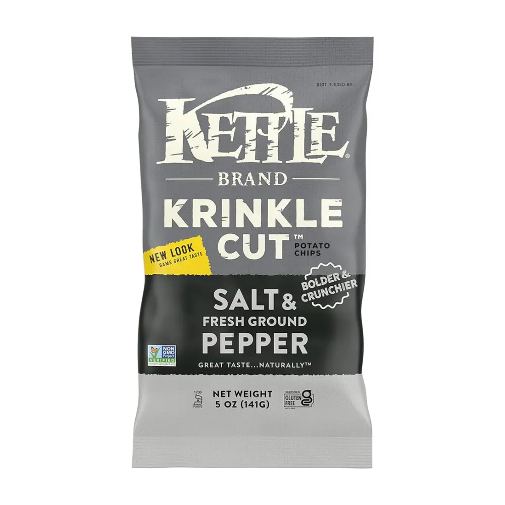 Khoai Tây Chiên Vị Muối Tiêu, Krinkle Cut Potato Chips, Salt & Fresh Ground Pepper, 5 oz (141g) - KETTLE BRAND
