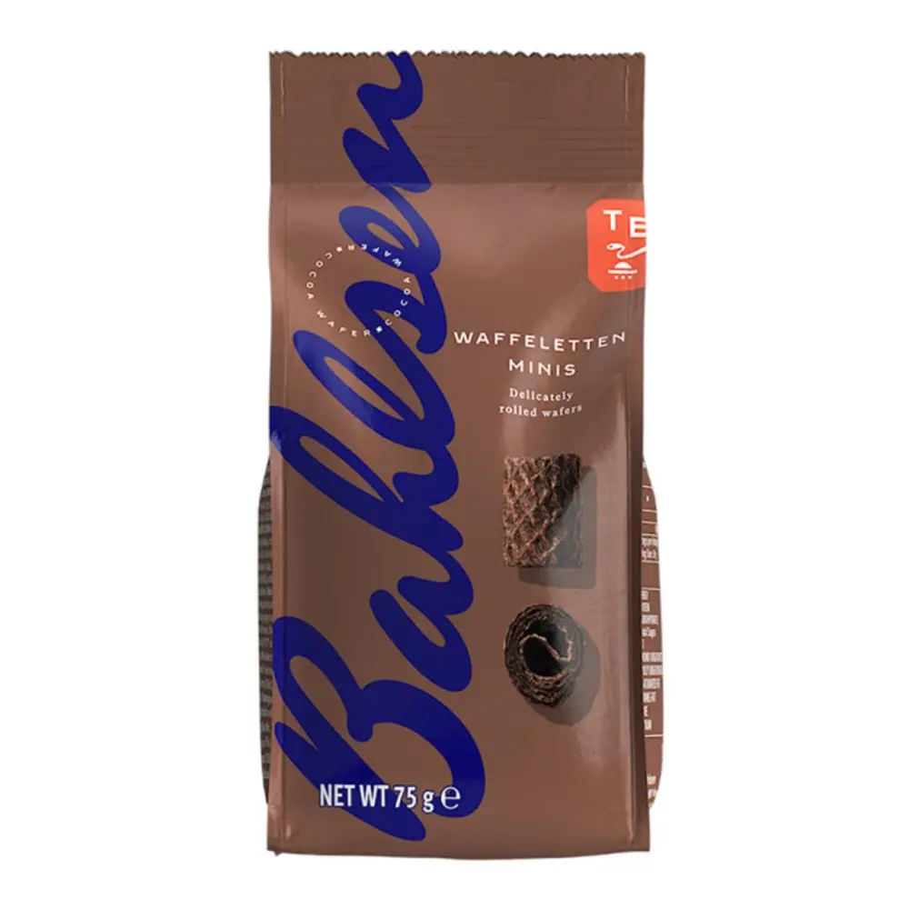 Bánh Xốp Cuộn Cacao, Waffle Minis, Dark Crispy Mini Cocoa Wafer Rolls (75g) - BAHLSEN