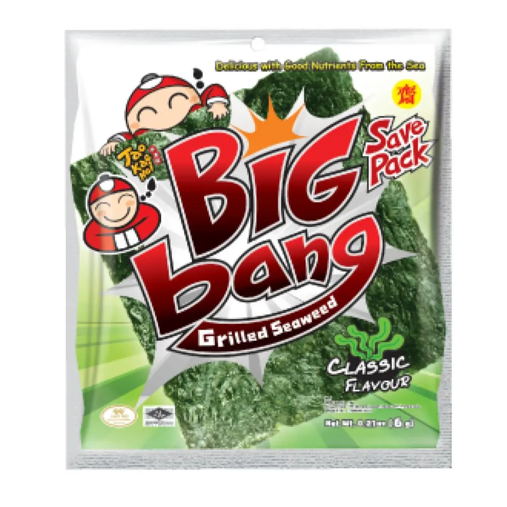 Snack Lá Rong Biển Giòn Vị Truyền Thống, Big Bang, Grilled Seaweed Sheet, Classic, 0.21 oz (6g) - TAO KAE NOI