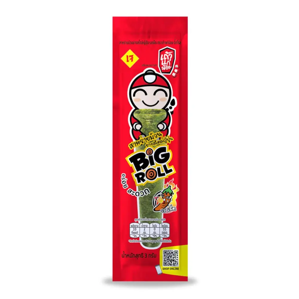 Rong Biển Cuộn Vị Cay, Big Roll, Grilled Seaweed Roll, Spicy, 0.11 oz (3g) - TAO KAE NOI