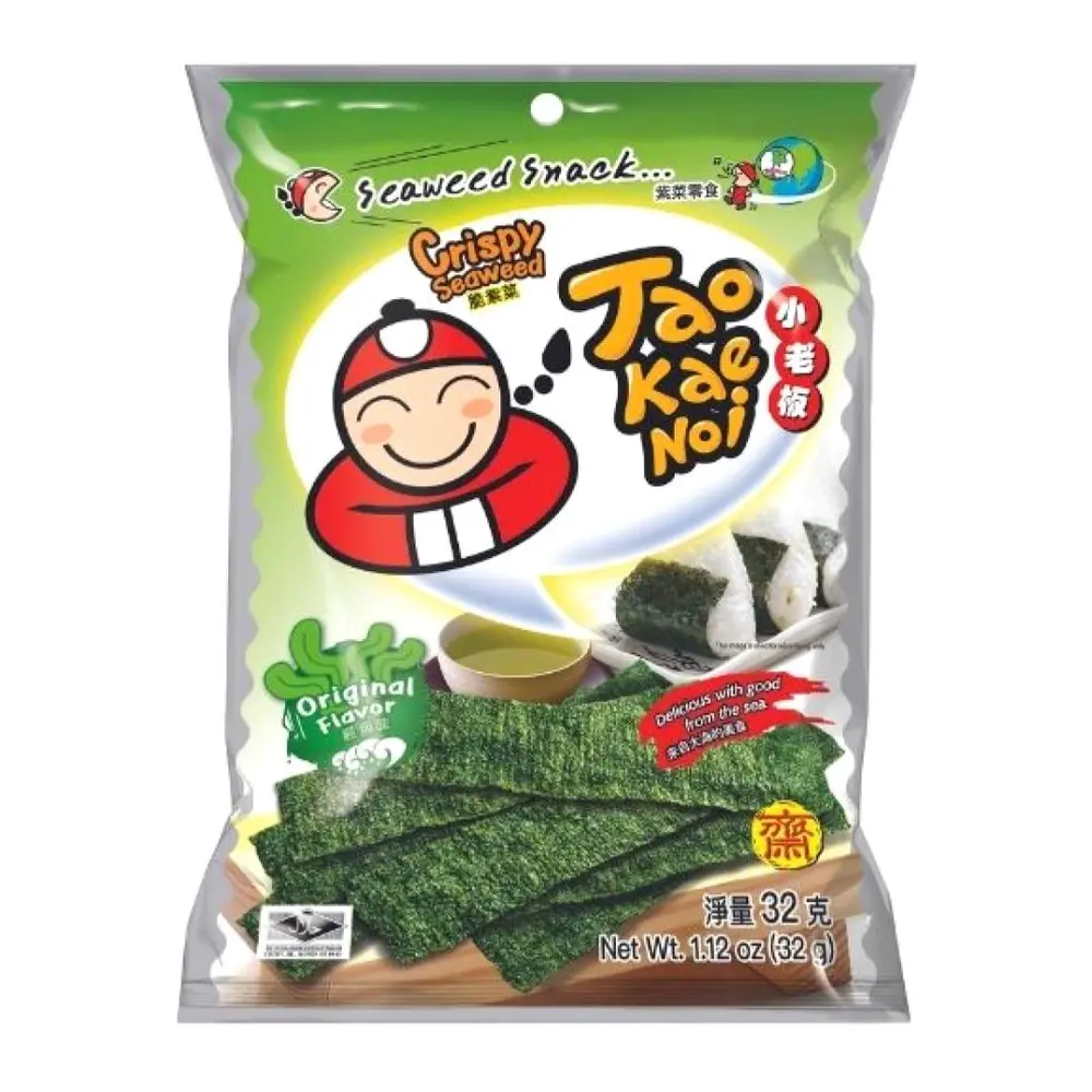 Snack Rong Biển Giòn Vị Nguyên Bản, Crispy Seaweed, Original, 1.12 oz (32g) - TAO KAE NOI